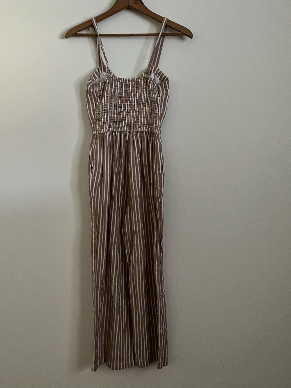 Abercrombie Striped Cutout Tie-Front Jumpsuit in Taupe and White - Picture 3 of 5